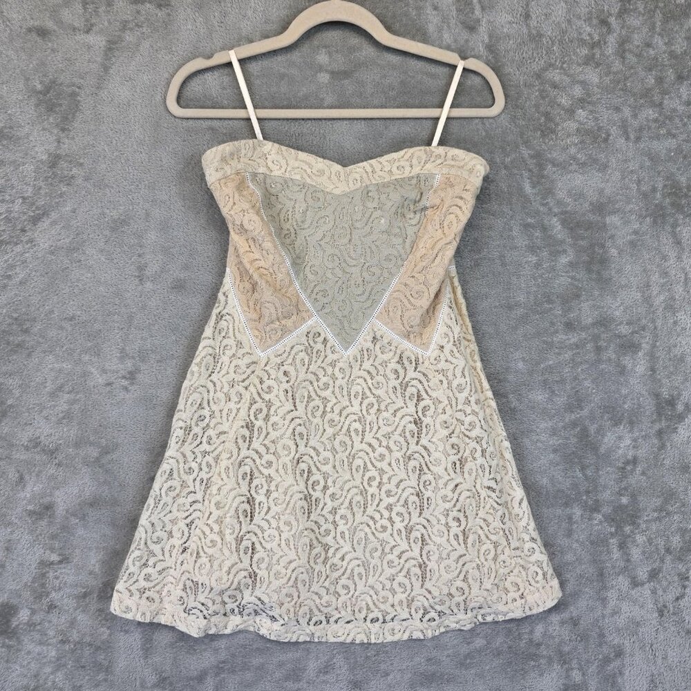 Kimchi Blue Dress Womens 6 Neutral Cream Lace Strap Sweetheart Mini Party NWT